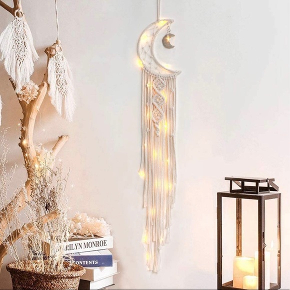RESTOCKED! Macrame Wall Hanging Moon Fairy String Light Boho Tassel Wall Decor - Picture 3 of 6
